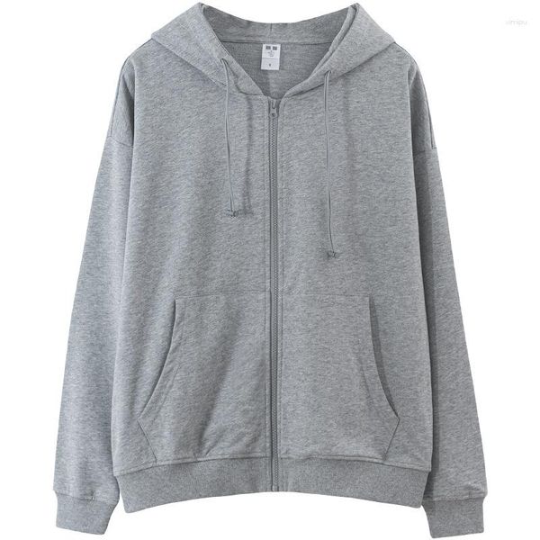 Sudaderas con capucha para mujer Shanhaijing Light Flower Grey Cardigan Sweater Jacket Hooded Zipper Primavera y otoño Estilo universitario Top suelto