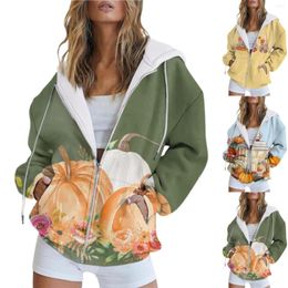 Hoodies femininos com zíper lateral leve moletom moda outono e inverno colorido abóbora impressão casual manga longa