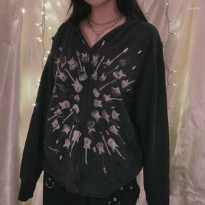 Hoodies voor dames Skater Grunge Emo 00s Vintage Sweatshirt Y2K Cyber ​​Skull Print Zip Up e-Girl Gothic Mall Goth Punk Coat Harajuku Kleding