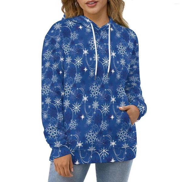 Sudaderas con Capucha para Mujer Copo De Nieve Brillo Azul Y Blanco Moda Casual Sudadera con Capucha Manga Larga Estampado Y2k Sudaderas con Capucha Idea De Regalo