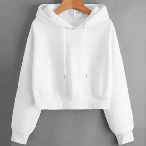 Dameshoodies Effen Kleur Crop Dames Minimalisme Trekkoord Sweatshirt Oversize Capuchon Tops Herfst Trainingspak Pullover Vest Wit