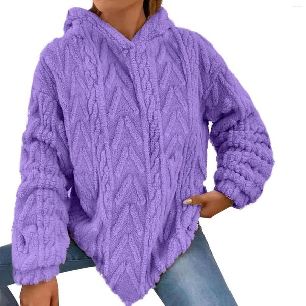 Sweat à capuche pour femme, couleur unie, tissu H, surdimensionné, pull en tricot, fermeture éclair sur le devant