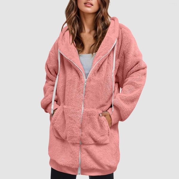 Sudaderas con capucha para mujer, suéter de Color sólido, jersey con capucha, abrigo de lana cálido H, chaquetas, chaqueta de lana para mujer