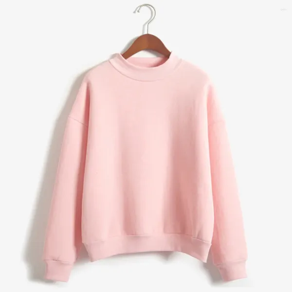 Sweats à capuche pour femmes Couleur unie Sweat-shirt d'hiver en velours à manches longues Pull rose Pull de style coréen Chemises amples Blouses pour dames