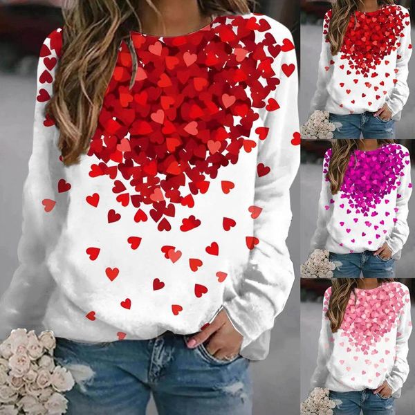 Sudaderas con capucha para mujer, cuello redondo liso, manga larga, sudadera con capucha estampada con purpurina para el día de San Valentín, sin sombrero, sudaderas con cremallera frontal para mujer