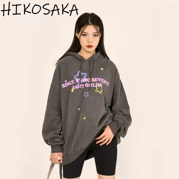 Sudaderas con capucha para mujer Impresión de estrellas de tinta salpicada Harajuku Streetwear Suelto Casual Cordón Sudadera con capucha Top Y2k Punk Sudadera de manga larga