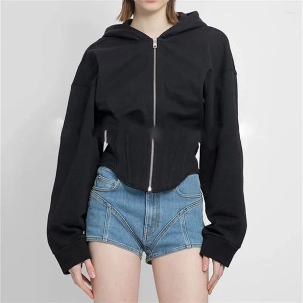 Sweats à capuche pour femmes Printemps 2023 Sweatshir Mode coréenne Taille en arête de poisson Veste cintrée de haute qualité Haut à manches longues Y2k Sweat à capuche zippé