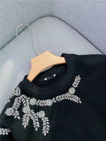 Sudaderas con capucha para mujer, suéter decorado con diamantes de imitación y hombros elegantes, Tops de marca S de alta calidad para primavera y otoño