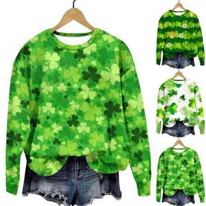 Sudaderas con capucha para mujer Patrón de manga larga St. Day Cuello redondo verde Forro polar para mujer Conjunto de pantalones y chaqueta con capucha