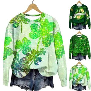 Sudaderas con capucha para mujer Patrón de manga larga St. Day Sudaderas navideñas elegantes con tripulación verde Sudadera linda para mujer Top activo con forro polar para mujer