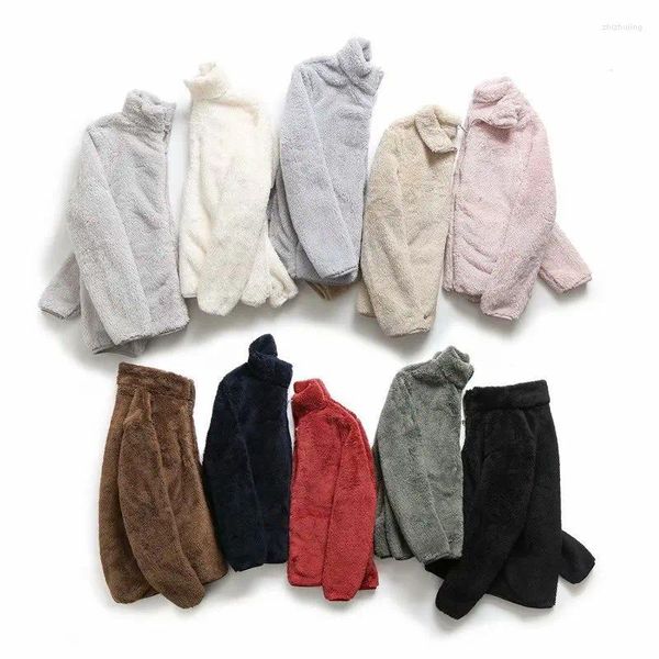 Sudaderas con capucha para mujer, sudaderas de Color sólido con cuello levantado, prendas de vestir exteriores gruesas y cálidas informales Harajuku, cárdigans de lana para Otoño e Invierno