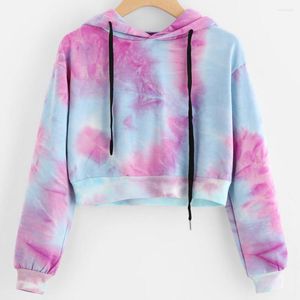 Sweats à capuche pour femmes Streetwear femmes Sexy recadrée Y2k Blouse court sweat hauts à manches longues dégradé imprimé vêtements