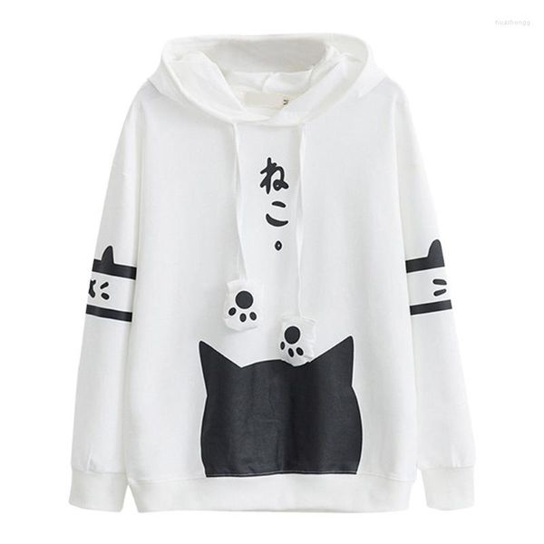 Sweat à capuche femme automne et hiver vêtements chauds femme décontracté manches longues Kitty chat imprimé poche mince sweat à capuche chemisier haut chemise