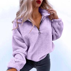 Sweat à capuche pour femme, surdimensionné, demi-fermeture éclair, manches longues, polaire, pull à capuche, lavande