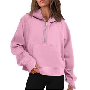 Sweats à capuche pour femmes Sweatshirts 1lululemen-008 Automne Hiver Yoga Costume Plongée À Capuche Demi-Zip Pull De Sport Lâche Veste De Gym Fitness Court Manteau En Peluche Sweat YU8815