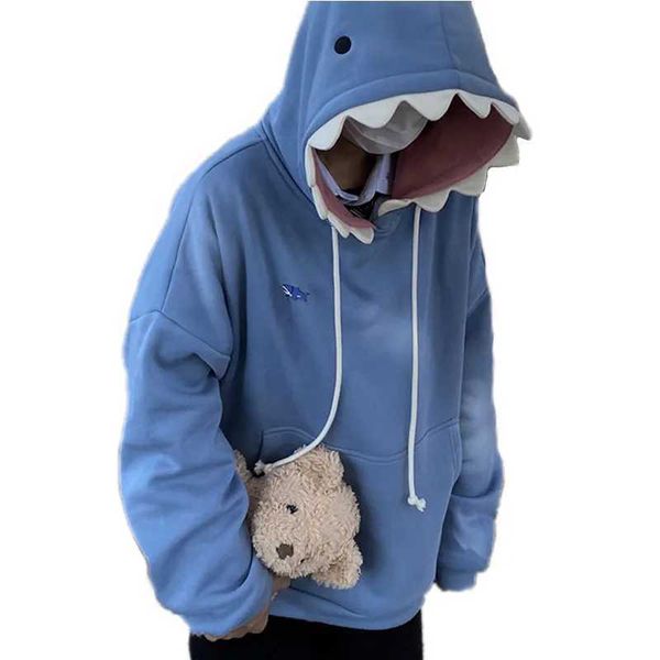 Sudaderas con capucha para mujer Sudaderas 2021 Otoño Diseño divertido Borde de dientes de tiburón Sudadera con capucha Mujer Hombro caído Manga larga Sudaderas con capucha Kawaii Moletom 240401