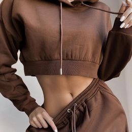 Sweats à capuche pour femmes 2022 automne et hiver deux pièces couleur unie à capuche pull à manches longues polaire sport mode pantalon décontracté