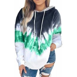 Sudaderas con capucha para mujer 2022 Otoño Sudadera con capucha Tie Dye Print Camisa para llevar de manga larga con bolsillo Vestido de mujer T221020