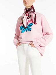 Damen Hoodies Sweatshirts 2022 Vorfrühling Schmetterlingsdruck Rundhals Langarm Pullover Sweatshirt