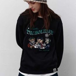 Sweats à capuche pour femmes Sweatshirts 2023 automne/hiver petit ours nouveau femmes noël flocon de neige nouvel an dessin animé brodé décontracté peluche col rond pull