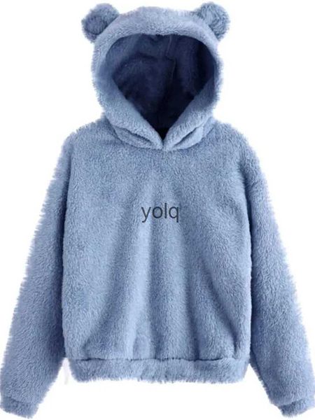 Felpe con cappuccio da donna 2023 Autunno Inverno Donna Manica lunga Orecchio di coniglio Cappuccio Felpa Carino Peluche Caldo Casual Felpa con cappuccio Top S-5XLyolq