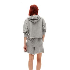 Vrouwen Hoodies Sweatshirts 2023 Lente Summber Vrouwen Hooded Cropped Effen Kleur Vlinder Sweatshirt Lace Up Shorts 230731