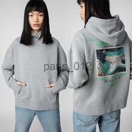 Dameshoodies Sweatshirts 23 Vroege herfst Nieuwe Franse zadig voltaire gitaar witte inkt digitaal printen hot fleece damestrui met capuchon x0921