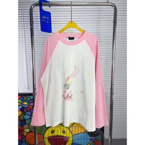 Women's Hoodies Sweatshirts 23SS Autumn Rainbow Bear Print Panel Raglan Sleeve Contrast Losse lange mouwen T-shirt unisex Instagram