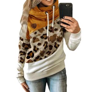 Dames Hoodies Sweatshirts 5XL Luipaard Patchwork Hooded Sweatshirt Vrouwen 2021 Herfst Winter Lange Mouwen Tops Vrouwelijke Trekkoord Pullovers