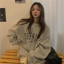 Sudaderas con capucha para mujer Sudaderas Americana Otoño Moda Y2k Letra Gráfica Casual Top College Simple Ins Vintage Suelto O-cuello Oversize Pullove