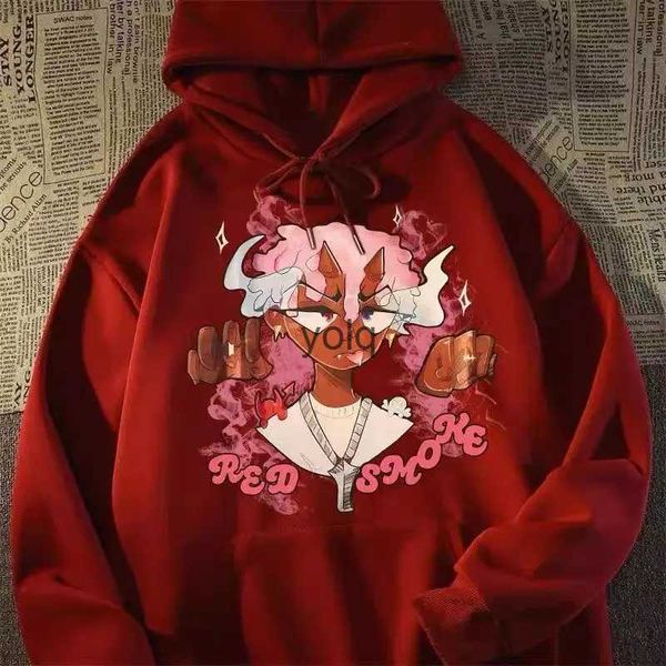 Sudaderas con capucha para mujer Sudaderas American High Street Hiphop Mujeres Dibujos animados Devil Print Sudadera con capucha para hombres y otoño invierno Fleece Topsyolq