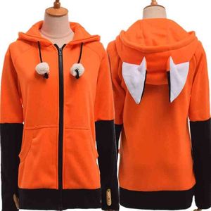 Hoodies voor dames sweatshirts Animal Ears Cosplay Kostuumkap Jacked Jacket Warm oranje sweatshirt Cosplay unisex hoodie 220902H