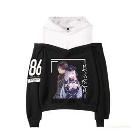 Dames Hoodies Sweatshirts Anime 86 Zesentachtig Vrouwen Hoodie Sweatshirt Harajuku Streetwear Hip Hop Lange mouw Sexy Off-shoulder Fleece h