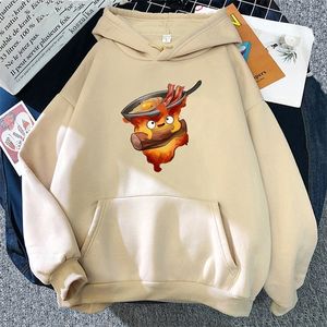 Women's Hoodies Sweatshirts Anime Howl's bewegende kasteel losse fleece hoodie cartoon calcifer vintage pullovers sweatshirt voor tieners winter vrouwen tops 230206