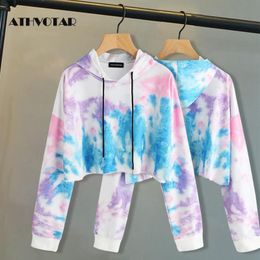 Sudaderas con capucha para mujer Sudaderas con capucha ATHVOTAR Sudadera con capucha estampada Moda Tie Dye Jersey deportivo informal Ropa externa de invierno 230202