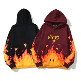 Sweats à capuche pour femmes automne et hiver nouveau Biber unisexe Drew visage souriant imprimé flamme Couple pull à capuche ample