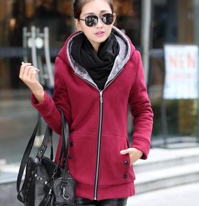 Hoodies voor dames sweatshirts herfst en winter Koreaanse versie van pure kleur plus fluwelen middenlengte maat hoody jas dikke hoodie