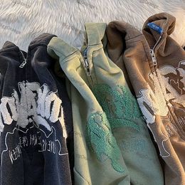 Sudaderas con capucha de las mujeres Sudaderas Otoño letras bordadas pequeño diablo suéter con capucha hombres y mujeres sueltos ins chaqueta de punto delgada pareja chaqueta ropa 230724