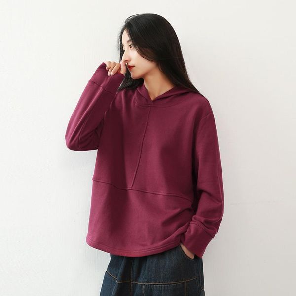 Sudaderas con capucha para mujer Sudaderas Otoño Invierno Con capucha para niñas Tops sueltos coreanos Mujeres Casual Manga larga Algodón Sudadera vintage Vino rojo H