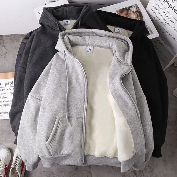 Sweats à capuche pour femmes Sweatshirts Automne Hiver Plus Velours Manteau Chaud Femme Noir Gris Manches Longues Zip Up Sweat Femme Épaissir Polaire À Capuche Vestes 231011