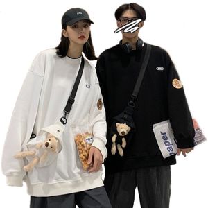 Sweats à capuche pour femmes Sweatshirts Automne Femmes Hip Hop Bear Broderie Unisexe Couple O-Cou Drop-épaule Sac Assorti Mode Streetwear 221129