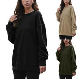 Dames Hoodies Sweatshirts BF-stijl Losse Vrouwen Wintersporten Casual Pullover Effen Kleur Grote Katoen Crewneck Blouse Pull Unisexe Japon