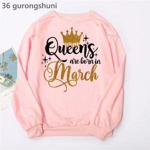 Dames Hoodies Sweatshirts Verjaardagscadeau Roze Dameskleding Golden Crown Queen Zijn geboren in januari tot december Grafische print Sweatshirt Femme 2310091NJI