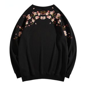 Sweats à capuche pour femmes Sweatshirts Blossom Brodé Harajuku Streetwear Hommes Pull Noir Blanc Lâche Casual Pour Femmes CS720 230302