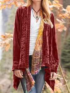 Dames Hoodies Sweatshirts Bohemian Dames Vest Fluwelen Herfst Effen Kleur Jassen Vintage Open voorkant Lange mouwen Onregelmatige Tops Vakantieshirt 231005