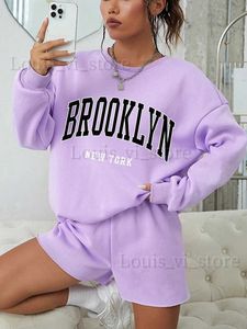 Sweats à capuche pour femmes Brooklyn New York Print Sweatshirt Femmes Sweet Long Mancheves Pullover Casual confortable Fashion Fashion Purple Vêtements Femme T240222