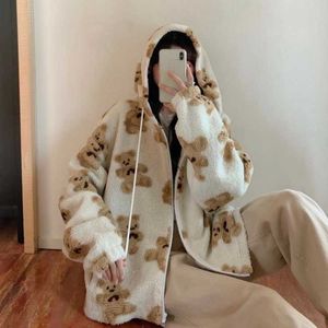 Women's Hoodies Sweatshirts Cartoon Bear Fleece Hooded Jassen Vrouwen Casual Oversized Hoodie Vrouwelijke ZIP UP Sweatshirt Teddy Coat Warm Coup