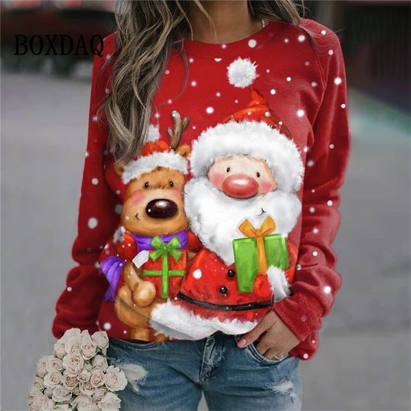 Sweats à capuche pour femmes Sweatshirts Dessin animé Fête de Noël pour les femmes Pull d'hiver à manches longues Mode Sweat à capuche décontracté Lâche X-Mas Santa Claus Top 221007