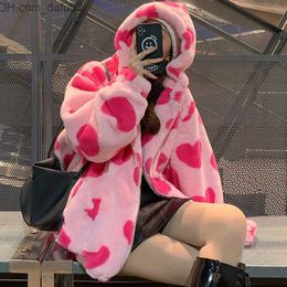 Sweats à capuche pour femmes Sweatshirts Cartoon Heart Bear Zipper Hoodie Sweat-shirt en laine pour femmes Hip Hop Warm Winter Loose Jacket Long Sleeve Hoodie Teddy Coat Z230726