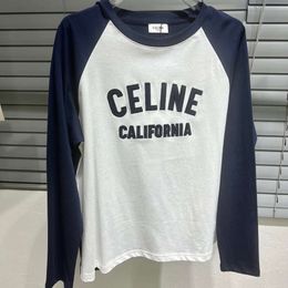 Sweats à capuche pour femmes CE24 T-shirt Couleur de Couleur d'épaule du début de l'automne pour la mode Bleu polyvalent avec une lettre classique Tee Femme